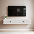 Pmnianhua High Gross Floating TV Stand,51'' Solid Wood Wall Mounted TV Console,Floating Entertainment Center with Door and Drawer,Under TV Shelf for TVs up to 60''(White)