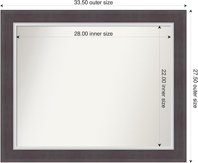 Amanti Art Brown Bathroom Mirror for Over Sink, 28x34 Ellie Brown Silver Rectangle Vanity Mirror, Large Modern Frame, Hangs Horizonally and Vertically, Bathroom Wall Decor, Non-Beveled Edge