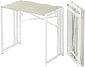 35 inch Small Folding Desk, Writing Gaming Computer Camping Desk for Small Spaces, No Assembly Required Home Office Table, Natural and White