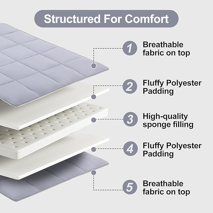 Tiita Memory Foam Mattress Topper Twin Size, 4" Thicken Futon Mattress with Storage Bag and 2 Straps, Portable Roll Up Travel Car Camping Mattress Floor Sleeping Pad, Grey