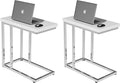 Lavish Home C-Shaped Side Tables Set of 2 – Modern Sofa End Tables or Bedside Nightstands – Space-Saving Laptop Tray Tables for Small Spaces (White)