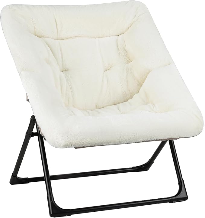 Comfy Saucer Chair for Adults, Soft Faux Fur Bedroom Chair, Accent Dorm Chairs, Flexible Living Room Reading Chairs, Oversized Folding Lounge Seat for Teens, X-Large, Beige