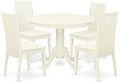 East West Furniture HLIP5-LWH-C 5 Piece Dining Set Includes a Round Dining Room Table with Pedestal and 4 Linen Fabric Upholstered Chairs, 42x42 Inch, Linen White