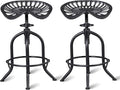 Industrial Bar Stool Farmhouse Tractor Saddle Stool Kitchen Counter Height Adjustable Bar Stool Metal Bar Stool 19.6-24 Inch Pub Bar Stool,Set of 2, Black