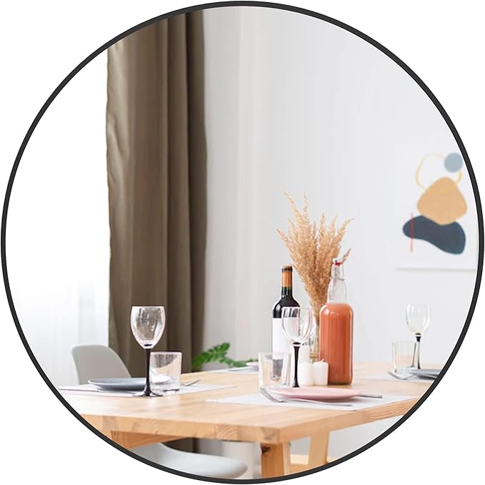 30 inch Round Black Mirror, Brushed Black Metal Framed Circle Wall Mirror for Bathroom Vanity, Bedroom Decor, Living Room, Entryway