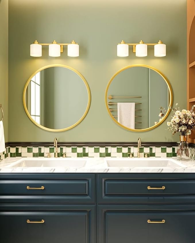 Growsun Gold Round Mirror, 20 inch Circle Wall Mirror for Bathroom Vanity, Entryway Living Room with Metal Frame for Home Decor