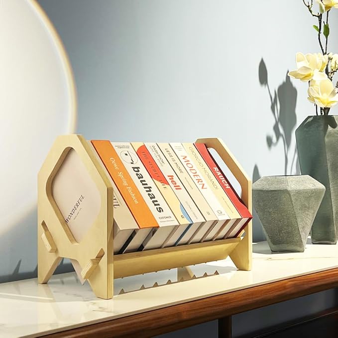 Desktop Bookshelf, Stackable Book Organizer with Handle, Storage Rack for CD/Magazine/File Folder, Portable Small Bookshelf for Study, Living Room, Kid's Room, No Nails, Small Size