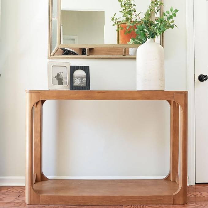 Plank+Beam Forma Console Table, 46 Inch, Solid Wood Sofa Table, Entryway Table for Hallway, Narrow Behind The Couch Table, Console Tables for Entryway, Living Room, Foyer, Easy Assembly, Pecan