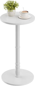 Round Side Table, Solid Wood Pillar with Wood Top & Base, Small Drink Accent Table for Living Room, Bedroom, Sofa & Office, Easy Assembly, White