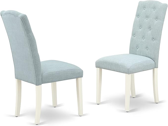 East West Furniture X097CE215-6 6 Piece Dining Room Table Set Contains a Rectangle Kitchen Table with X-Legs and 4 Baby Blue Linen Fabric Parson Chairs with a Bench, 40x72 Inch, Multi-Color