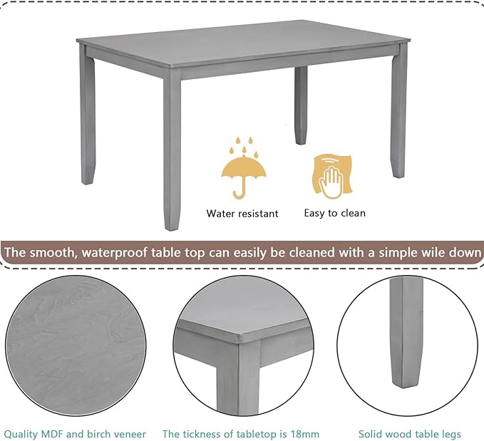 Dining Table for 4, Wooden Rectangular Kitchen Table with Natural Woodgrain Finish, 45.5" MDF Modern Dining Table with Solid Wood Tapered Legs and Rounded Corners, Easy Assembly, Gray
