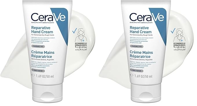 CeraVe Therapeutic Hand Cream for Dry Cracked Hands With Hyaluronic Acid and Niacinamide,Fragrance Free 3 Ounce,(Pack of 2)