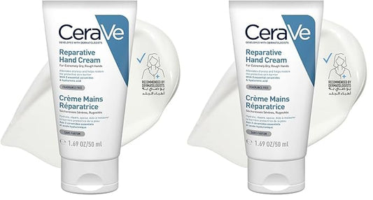 CeraVe Therapeutic Hand Cream for Dry Cracked Hands With Hyaluronic Acid and Niacinamide,Fragrance Free 3 Ounce,(Pack of 2)