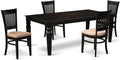 East West Furniture LGVA5-BLK-C 5 Piece Dining Room Furniture Set Includes a Rectangle Kitchen Table with Butterfly Leaf and 4 Linen Fabric Upholstered Chairs, 42x84 Inch, Black