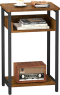 Side Table, 25 inch High End Table, Small Bedside Table for Living Room, Bedroom and Office, Rustic Brown & Black
