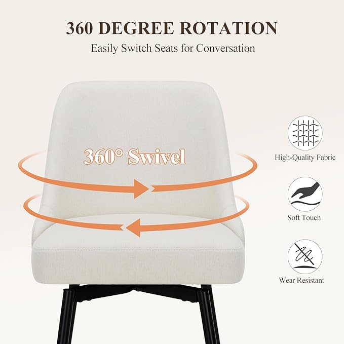 COLAMY Bar Stools Set of 6, 26.18" Counter Height Swivel Stools with Thick Padded Seat, Adjustable Footrest & 360° Rotation, Soft Fabric Upholstery for Kitchen Island/Home Bar/Cafe, Beige