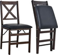COLAMY Folding Dining Chairs Set of 2, Foldable Chairs with Padded Seats, Wood Folding Dining Room Chairs for Kitchen, Party, Camping, Dark Brown