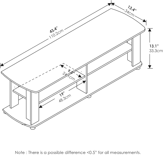 Furinno Nelly Entertainment Center TV Stand, Short 43.3"(W) x13.4(H) x13.1(D), Dark Brown