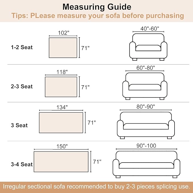 Boho Sofa Cover, Couch Covers for 3 Cushion Couch Sofa Pet Friendly, Sofa Cover Washable, Soft Chenille Living Room Couch Covers Slipcover, Pet Furniture Protecto (1# Khaki, 71" x 150")