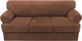 H.VERSAILTEX Thick Velvet Sofa Cover - 4 Piece T Cushion Slipcover Set for 3 Cushion Couch - Stretch, Washable, Caramel