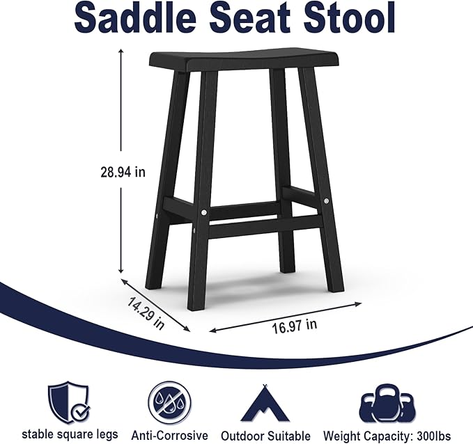 29in Tall Bar Stools Set of 2, Waterproof UV-Resistant,Durable Resin Kitchen Island Chairs for Indoor & Outdoor Use, Modern Design for Home,Bar,and Cafe