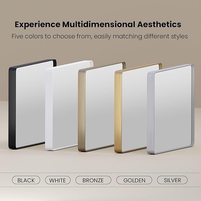 Bronze Bathroom Mirror 72x36 Inch, Brushed Bronze Metal Frame Mirror for Wall, Rounded Rectangle Bathroom Vanity Mirror with Tempered Glass, Anti-Rust, Horizontal/Vertical