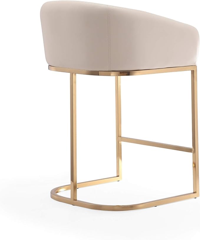 Manhattan Comfort Louvre 26 Inch Mid Century Modern Counter Height Bar Stools - Elegant Faux Leather Padded Seat, Stainless Steel Base with Footrest, Fully Assembled Barstools, Set of 2, Cream