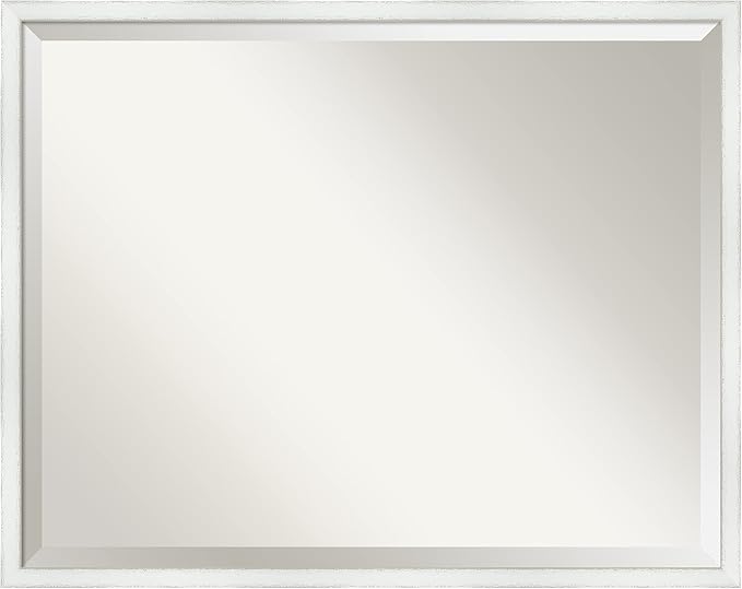Amanti Art White Bathroom Mirror for Over Sink, 23x29 Breeze Distressed White Rectangle Vanity Mirror, Large Country Rustic Wood Frame, Hangs Horizonally and Vertically, Bathroom Wall Decor, Beveled