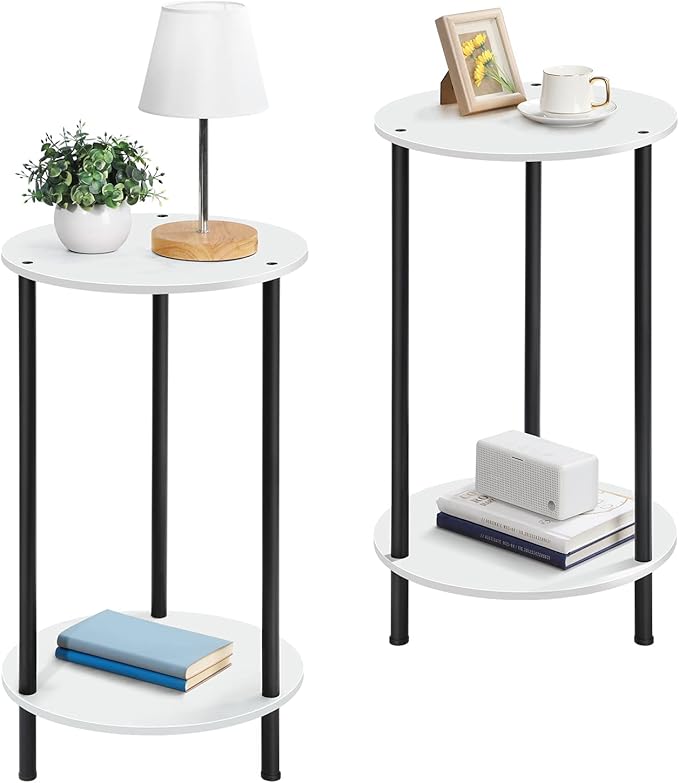 SEHERTIWY Round Side Table for Living Room, White End Tables Living Room Set of 2, Accent Table for Small Spaces, Round Nightstand for Bedrooms