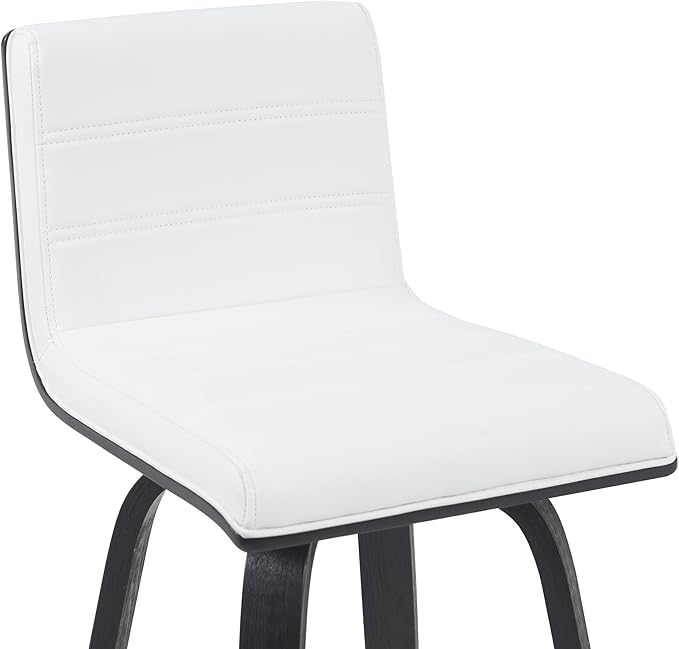 Vienna Modern Swivel Bar Height Stool with Snow White Faux Leather Seat and Black Brushed Wood Frame Set of 4