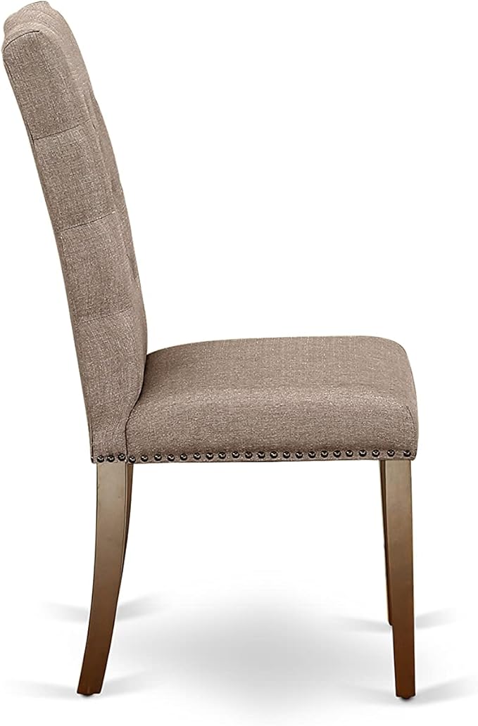 East West Furniture CAEL7-MAH-16 7 Piece Dining Room Table Set Consist of a Rectangle Wooden Table and 6 Dark Khaki Linen Fabric Upholstered Parson Chairs, 36x60 Inch, Mahogany