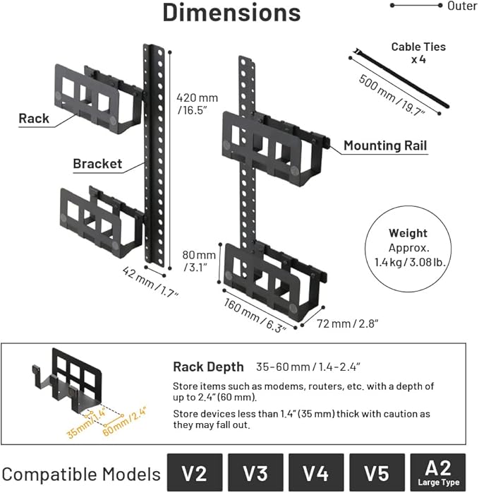 WALL V3 High Type TV Stand w/Multi-Device Holder and Soundbar Shelf L Black Set | Sleek Japanese 32-80 Inch Universal Side TV Stand Adjustable Mount, No Drill | Sleek Soundbar Shelf | Walnut