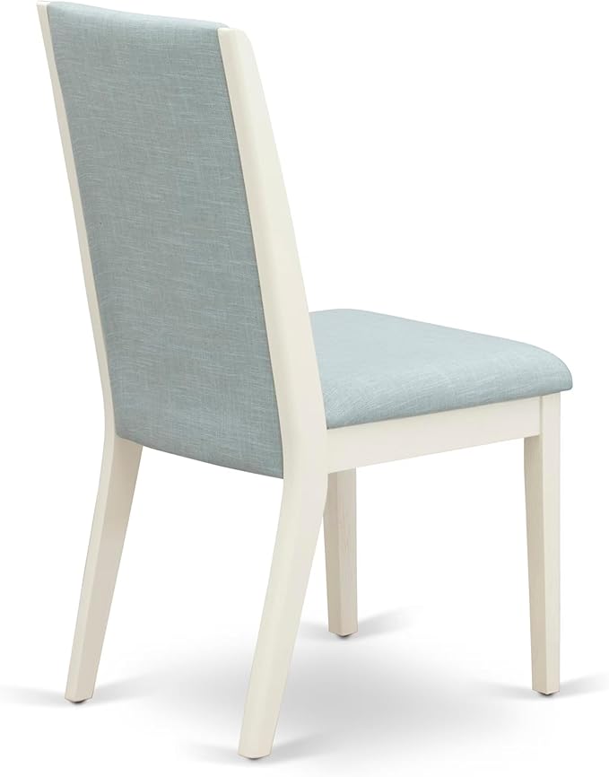 East West Furniture V077LA015-6 6 Piece Dining Table Set Contains a Rectangle Dining Room Table with V-Legs and 4 Baby Blue Linen Fabric Parson Chairs with a Bench, 40x72 Inch, Multi-Color