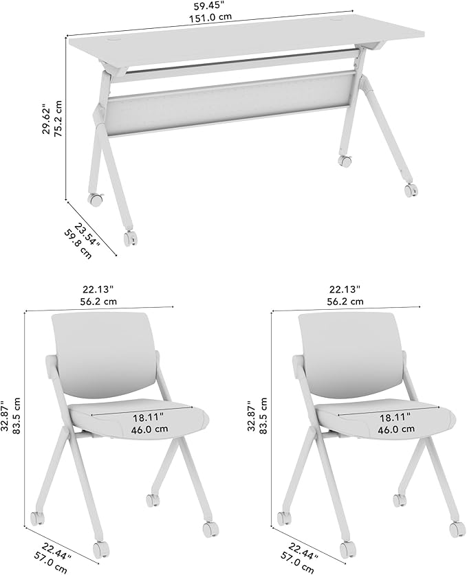 Bush Business Furniture Folding Training Table Set for 2, 60 inch, 2 Mesh Back Folding Chairs, Commercial-Grade Bundle for Office or Classroom, Envision Collection, Gray