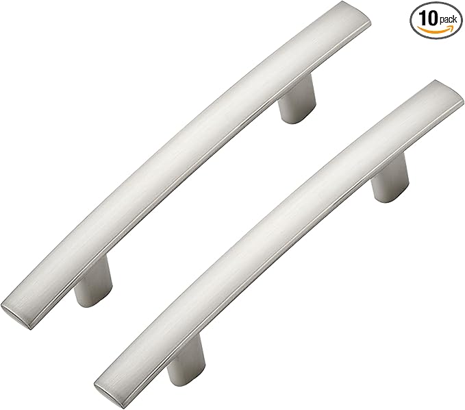 10 Pack Cabinet Handles 3" Hole Center - Curved Cabinet Pulls Brushed Nickel Drawer Pulls for Kitchen Cupboard Solid Hardware for Dresser Drawer Arch Hardware