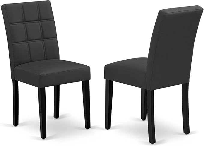 East West Furniture DLAS3-BLK-12 3 Piece Dining Table Set contain A Wood Table and 2 Dark Gray Polyester Fabric Dinner Chairs with Stylish Back- Black Finish