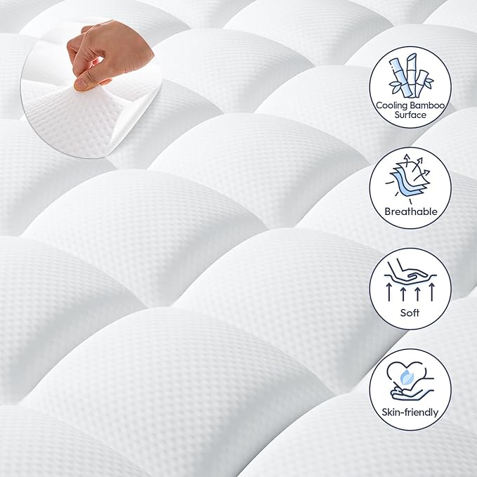 ELEMUSE Full Size Dual Layer 3 Inch Memory Foam Mattress Topper, 2 Inch Cooling Gel Memory Foam and 1 Inch Thick Soft Pillow Top Mattress Pad Cover for Back Pain Relief, Bed Topper for Side Sleep