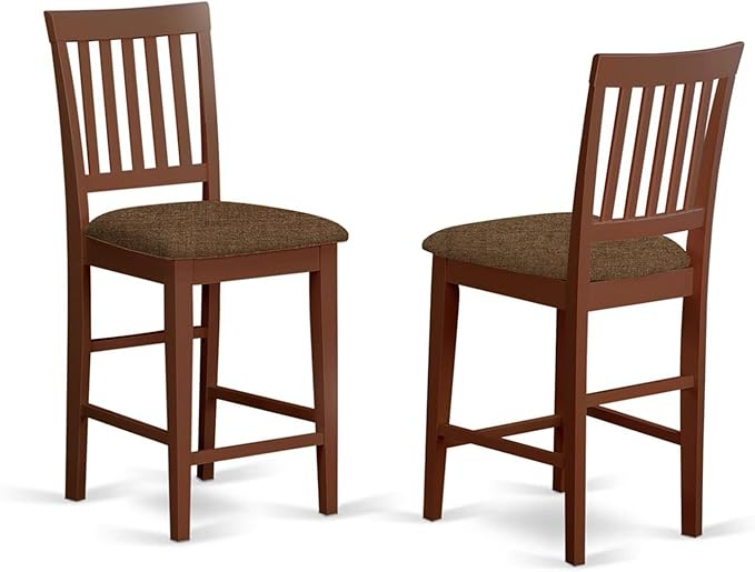 East West Furniture EDVN5-MAH-C 5 Piece Counter Height Dining Table Set Includes a Round Wooden Table with Pedestal and 4 Linen Fabric Upholstered Chairs, 30x30 Inch, Mahogany