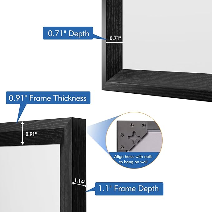 40x36 Inch Bathroom Mirror, Matte Black Framed Rectangle, 4MM Tempered Glass, Anti-Rust, Wall-Mounted Vanity Mirror for Bathroom & Bedroom - Hangs Horizontally or Vertically