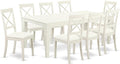 East West Furniture LGBO9-LWH-LC 9 Piece Kitchen Table Set Includes a Rectangle Dining Table with Butterfly Leaf and 8 Faux Leather Dining Room Chairs, 42x84 Inch, Linen White