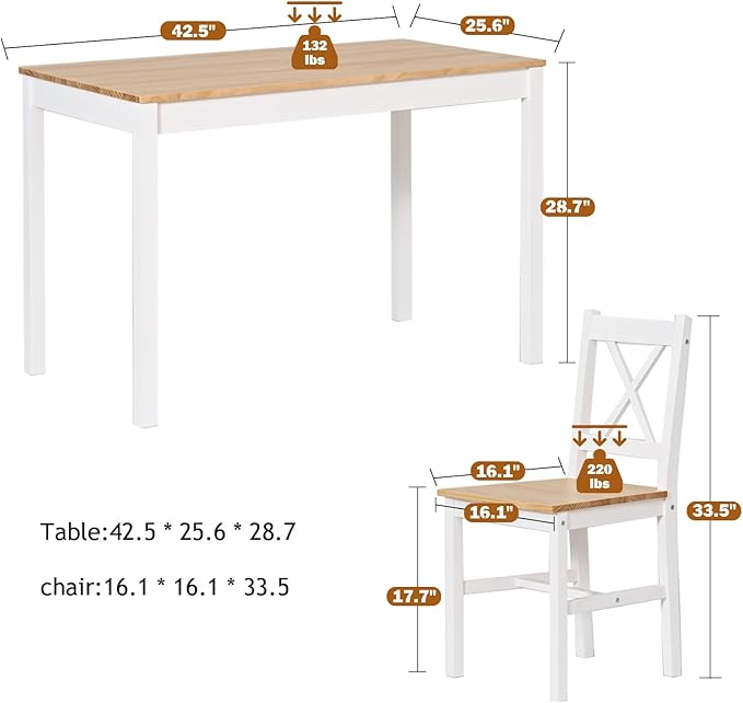 SogesHome 42.52'' Dining Table Set with 4 Chairs, 5-Piece Modern Chic Design, Premium Construction, Versatile Functionality, Easy Assembly, Oak and White Finish, Oak
