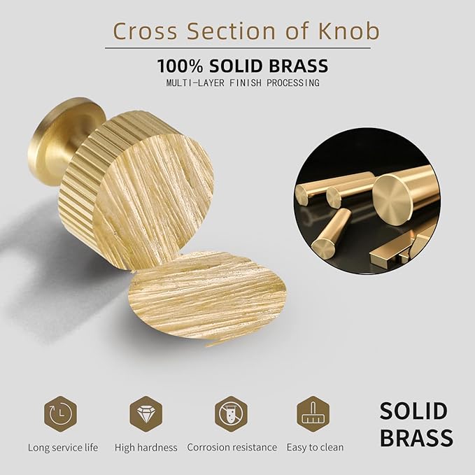 Solid Brass Cabinet Knob - Brush Gold Dresser Drawer Knob 2 Pack, Brass Handles for Bathroom Bedroom Closet Wardrobe,Furniture Hardware pulls