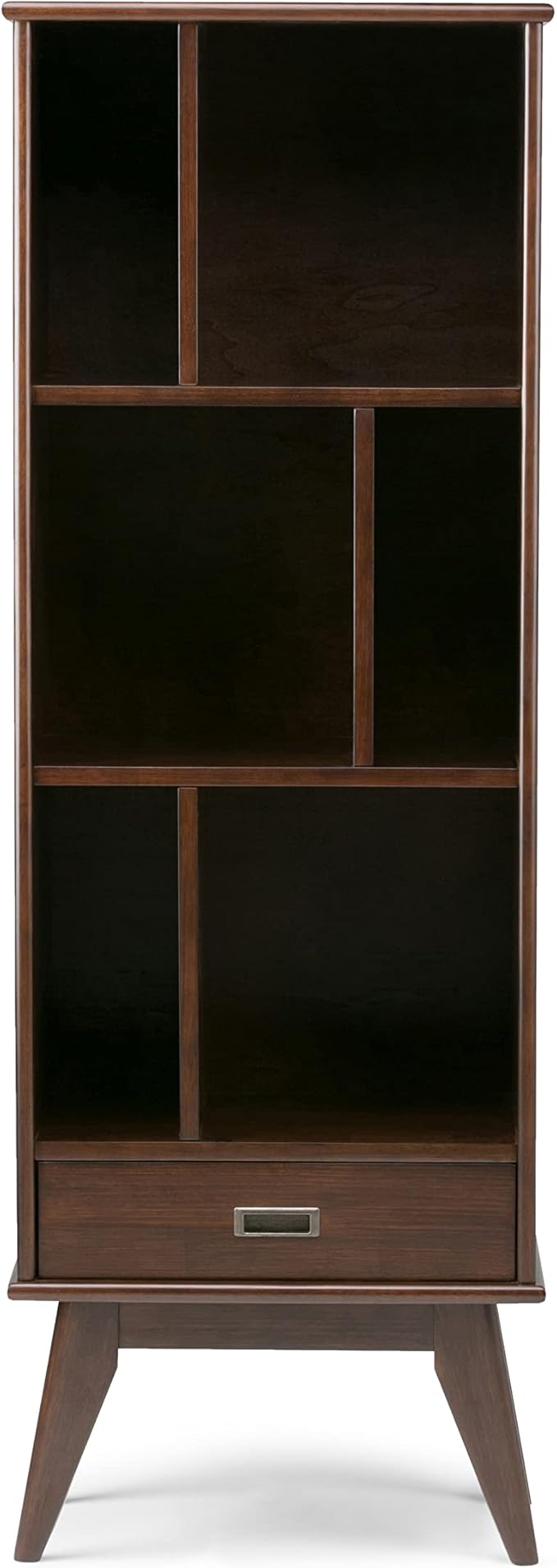 SIMPLIHOME Draper 22 inch Mid-Century Modern 6 Cubbie Bookcase with Drawer (Set of 2) in Medium Auburn Brown for The Living Room, Study Room and Office