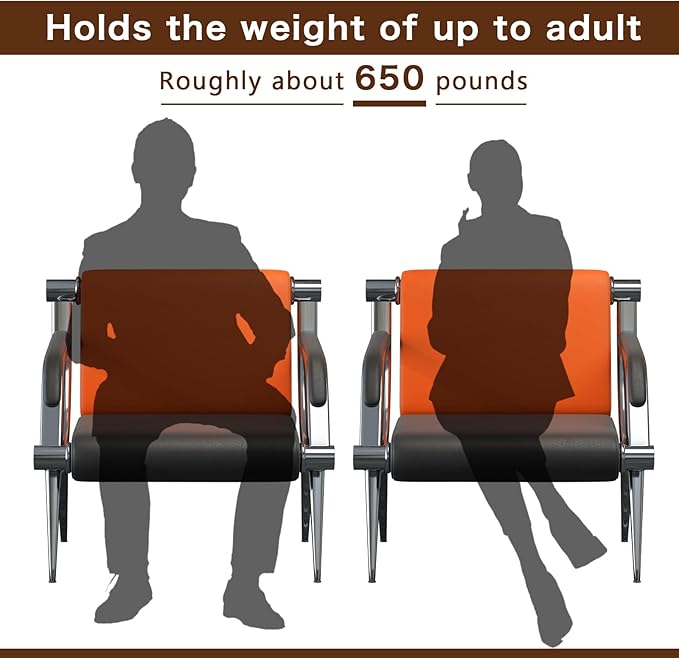 wonline 4 Seat Waiting Room Chair with Armrest PU Leather Office Furniture, Office Guest Seating Lobby Conference Reception Chairs for Airport Clinic Hospital Bank Salon Barber(Orange&Black)