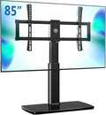 FITUEYES Universal TV Stand Mount for 43-80 85 inch TVs, Swivel Tall TV Mount Stand, Table Top TV Stand Base Replacement, Height Adjustable TV Table Stand, Glass Base, Max Holds 110lbs