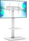 FITUEYES Floor TV Stands with Swivel Tilt Mount for 32 39 40 43 49 50 55 60 65 70 75 Inch LCD LED TVs with Iron Base Adjustable Shelf Universal Television Stands for Bedroom and Living Room (White)