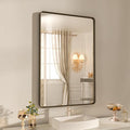 WEER 22x30 Inch Bronze Bathroom Mirror for Vanity, Brushed Bronze Metal Frame Rounded Rectangle Mirror with Tempered Glass, Anti-Rust (Horizontal/Vertical)