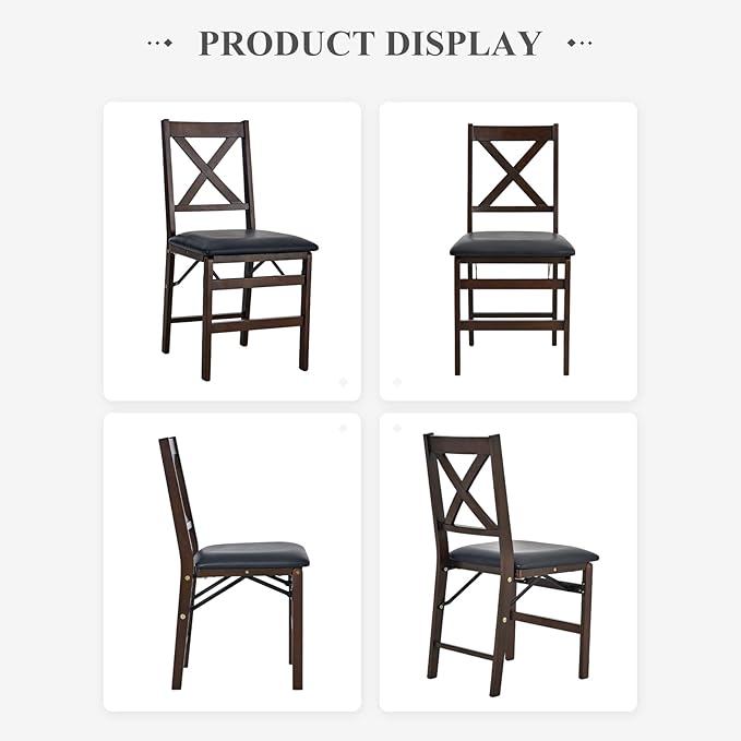 COLAMY Folding Dining Chairs Set of 6, Foldable Chairs with Padded Seats, Wood Folding Dining Room Chairs for Kitchen, Party, Camping, Dark Brown