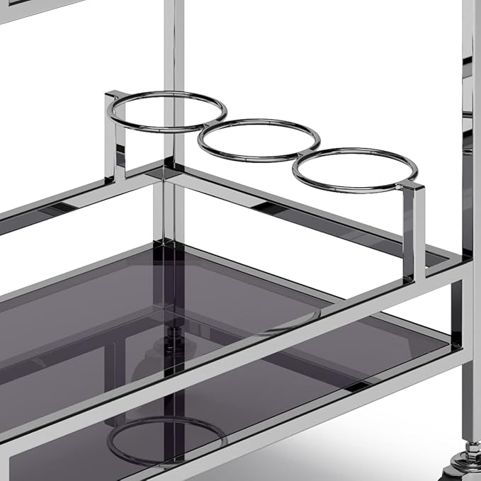 SIMPLIHOME Watts Modern 26 inch Wide Bar Cart in Chrome for the Living room, dining room and kitchen