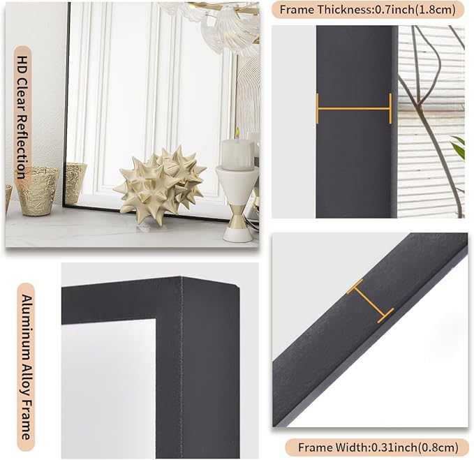 Koonmi Black Rectangle Wall Mirror, 20x30 Inch Bathroom Mirror, Aluminum Frame Vanity Mirror for Entryway, Living Room, Bedroom Bathroom, Hangs Horizontally or Vertically